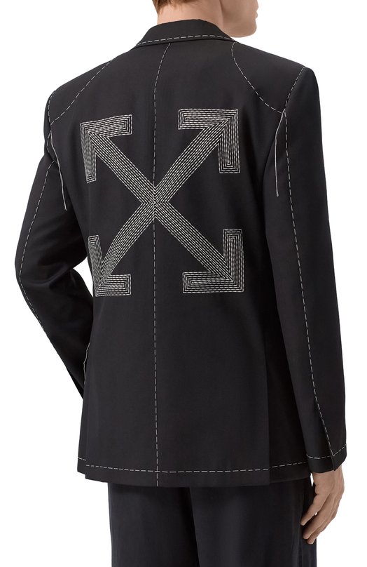 Шерстяной пиджак Off-White 0MEN09HF25FAB001 Чёрно-белый  0MEN09HF25FAB001 Фото 4