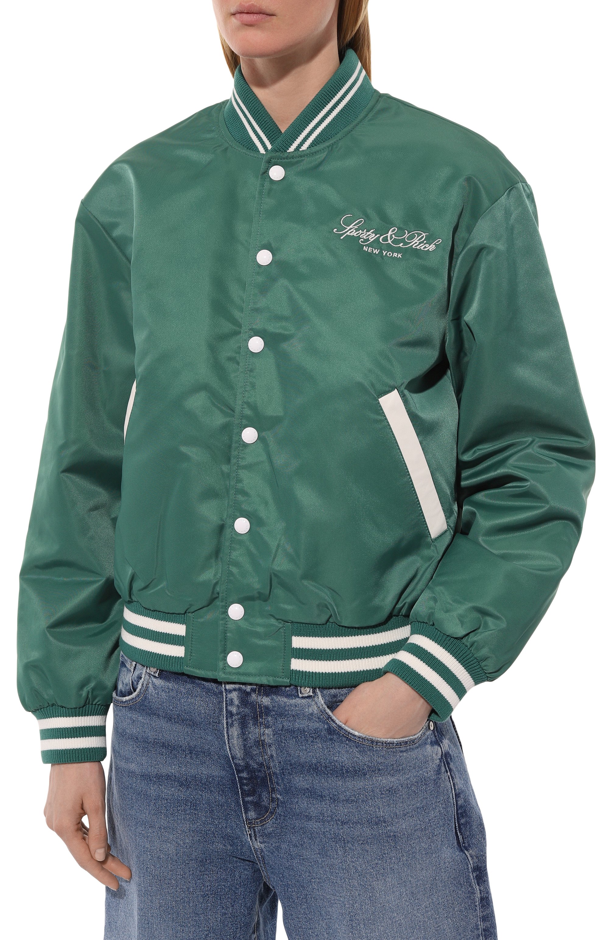 Бомбер SPORTY AND RICH зеленого цвета по цене 69950 руб., арт. JA021516232GR03, фото 3 Бомбер SPORTY AND RICH, арт. JA021516232GR03, фото 3