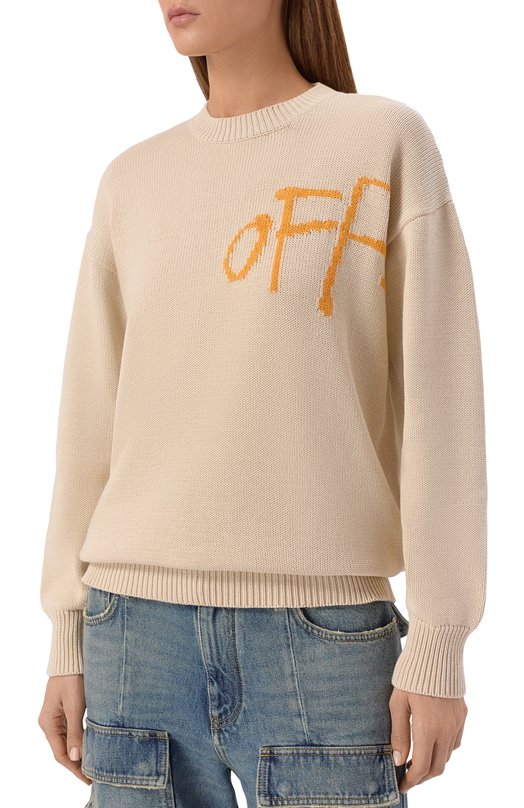Хлопковый свитер Off-White 0WHE100S26KNI001 Бежевый  0WHE100S26KNI001 Фото 3