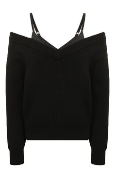 Женский хлопковый свитер ALEXANDERWANG.T черного цвета, арт. 4KC1221009 | Фото 1 (Женское Кросс-КТ: Свитер-одежда; Длина (для топов): Стандартные; Материал сплава: Проставлено; Материал внешний: Хлопок; Драгоценные камни: Проставлено; Рукава: 3/4; Стили: Романтичный)