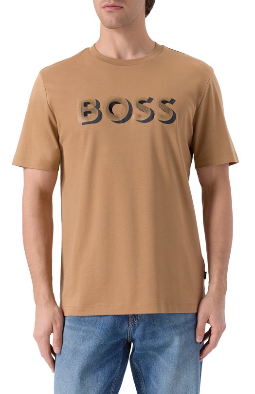 Хлопковая футболка BOSS 50551902 Бежевый  50551902 Фото 3