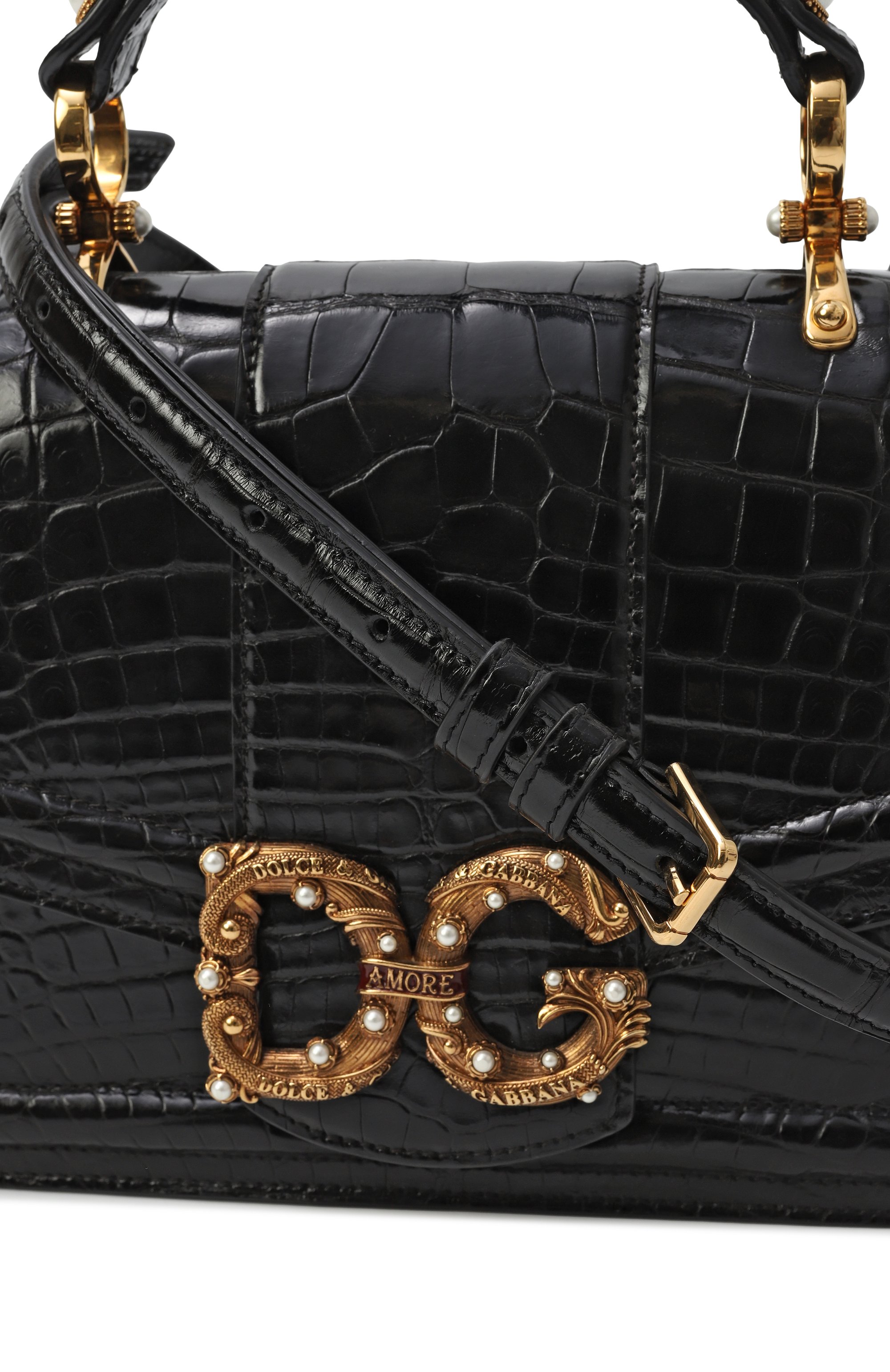 Сумка dg amore из кожи крокодила DOLCE & GABBANA черного цвета по цене 2560000 руб., арт. BB6675/B2DF8/AMIS, фото 3 Сумка dg amore из кожи крокодила DOLCE & GABBANA, арт. BB6675/B2DF8/AMIS, фото 3