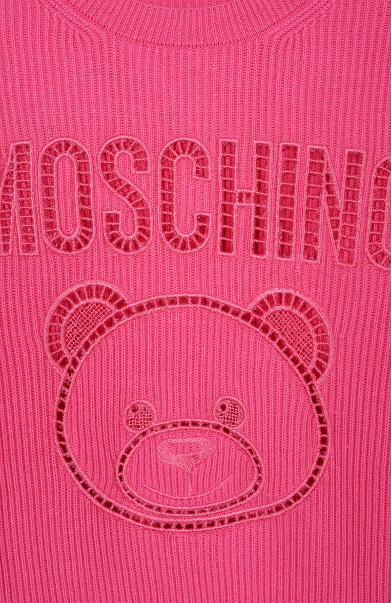 Детский хлопковый пуловер MOSCHINO фуксия цвета, арт. HUW019/LHE60/10-14 | Фото 3 (Материал внешний: Хлопок; Рукава: Длинные; Девочки Кросс-КТ: Пуловер-одежда; Тематический товар: Teddy Bear; Ростовка одежда: 10 - 11 лет | 140 - 146см, 12 лет | 152 см, 16 лет | 164 см)