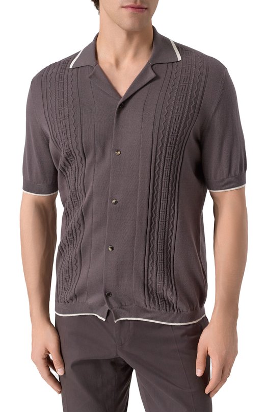 Хлопковая рубашка Brunello Cucinelli M29203415 Коричневый  M29203415 Фото 3