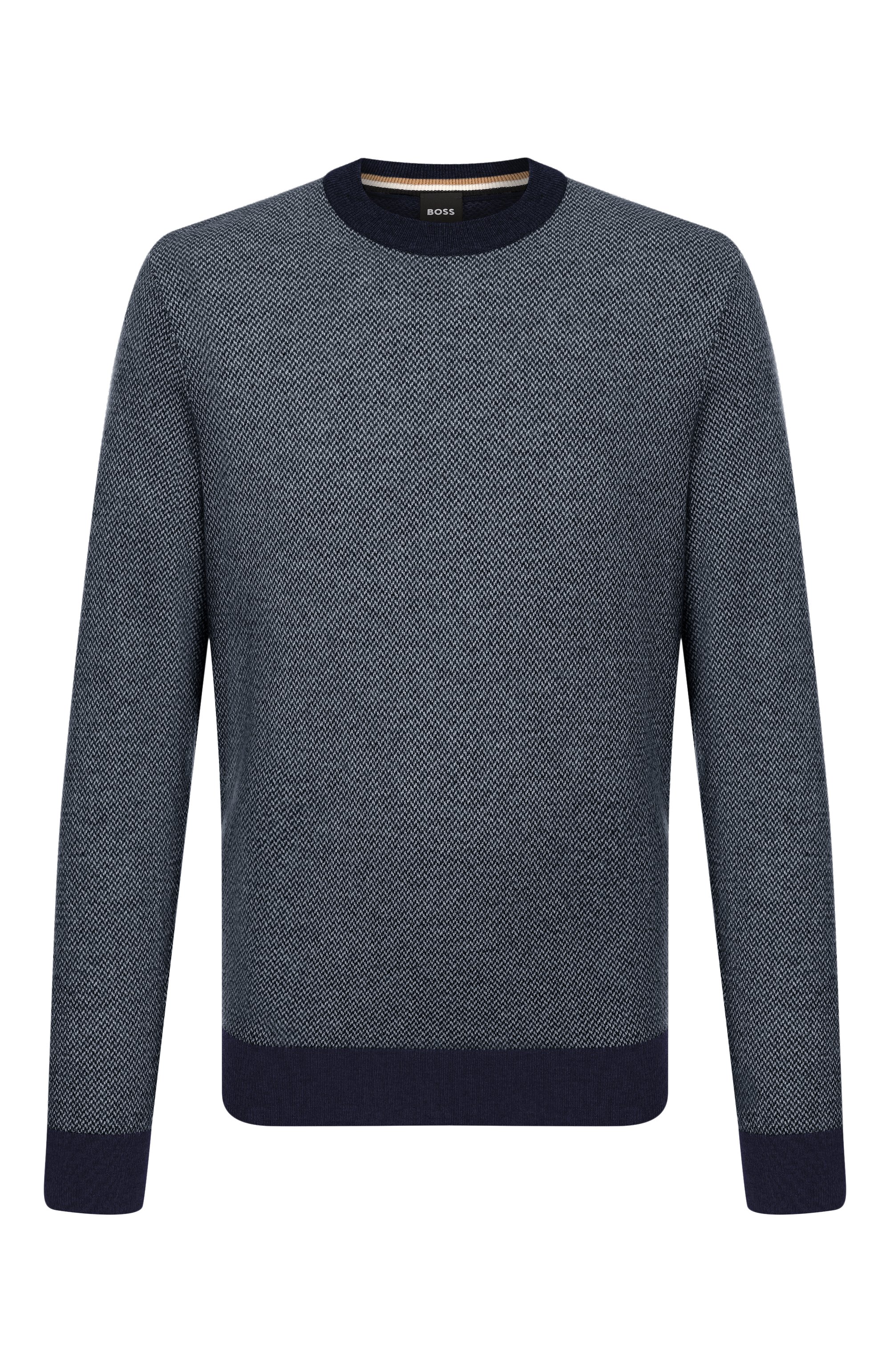 Джемпер из шерсти и хлопка BOSS темно-синего цвета по цене 25950 руб., арт. 50549986, фото 1 Джемпер из шерсти и хлопка BOSS, арт. 50549986, фото 1