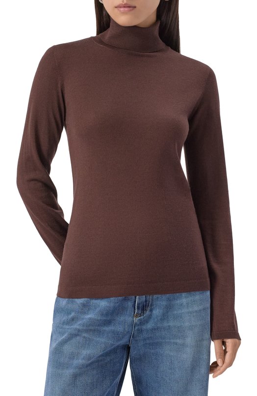 Водолазка из кашемира и шелка Brunello Cucinelli M13800063P Коричневый  M13800063P Фото 3