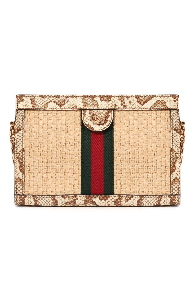 Женская сумка ophidia GUCCI кремвого цвета, арт. 503877 974CG | Фото 1 (Сумки-технические: Сумки через плечо; Материал сплава: Проставлено; Материал: Растительное волокно; Ремень/цепочка: На ремешке; Драгоценные камни: Проставл�ено; Размер: small)