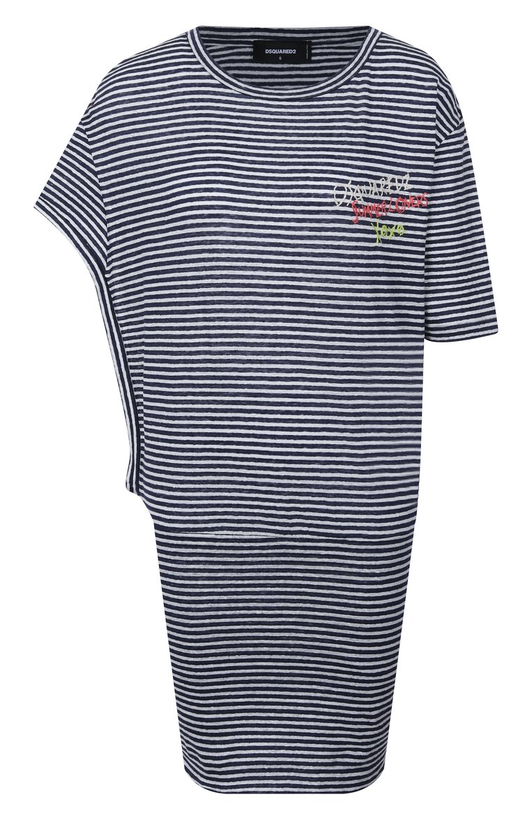 Женское льняное платье DSQUARED2 синего цвета, арт. S73CU0314/S23601 | Фото 1 (Материал внешний: Лен; Длина Ж (юбки, платья, шорты): Мини; Рукава: Короткие; Женское Кросс-КТ: Платье-одежда; Случай: Повседневный; Стили: Кэжуэл)