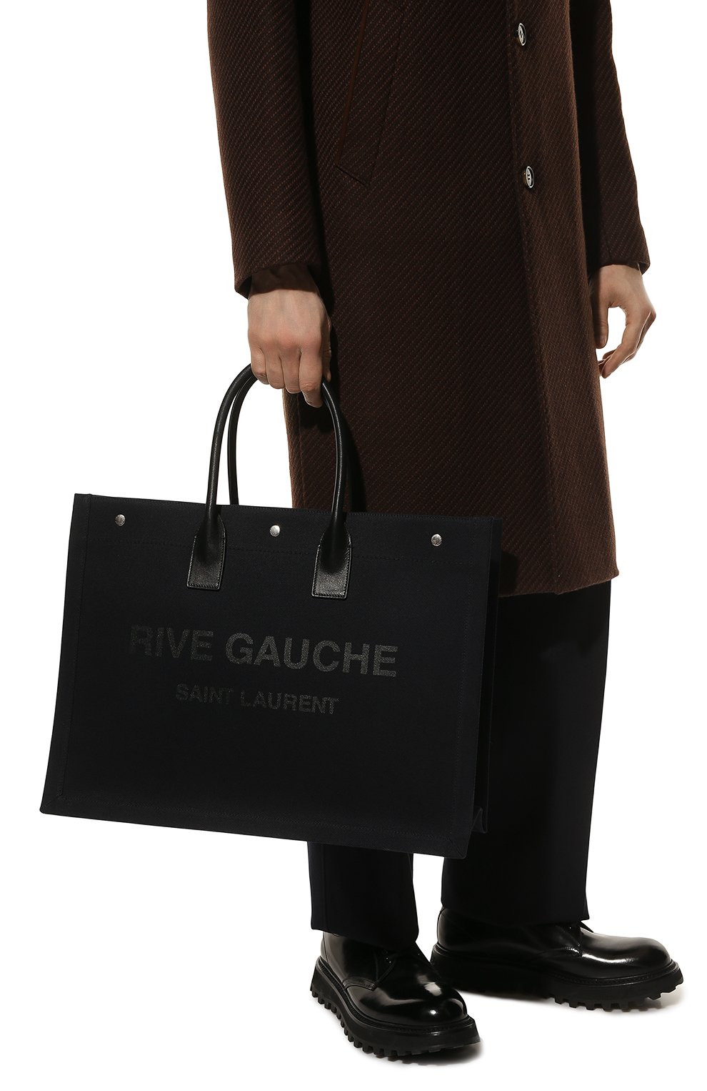 Текстильная сумка-шопер rive gauche large SAINT LAURENT темно-синего цвета по цене 133500 руб., арт. 509415/96N9E, фото 2 Текстильная сумка-шопер rive gauche large SAINT LAURENT, арт. 509415/96N9E, фото 2