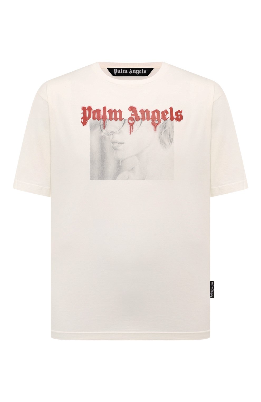 Хлопковая футболка PALM ANGELS кремового цвета по цене 29450 руб., арт. PMAA089F24JER008, фото 1 Хлопковая футболка PALM ANGELS, арт. PMAA089F24JER008, фото 1