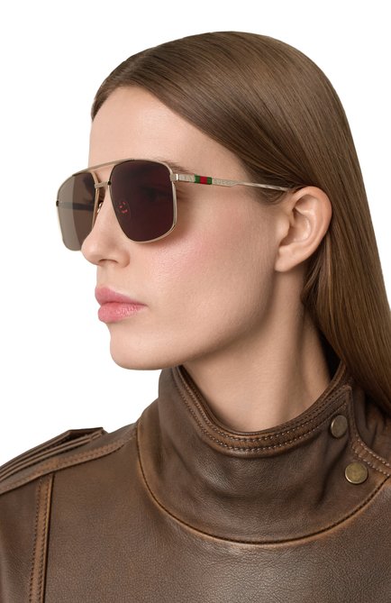 Женские солнцезащитные очки GUCCI коричневого цвета, арт. GG1676S 002 | Фото 2 (Региональные ограничения белый список (Axapta Mercury): Не проставлено; Нос: Не проставлено)