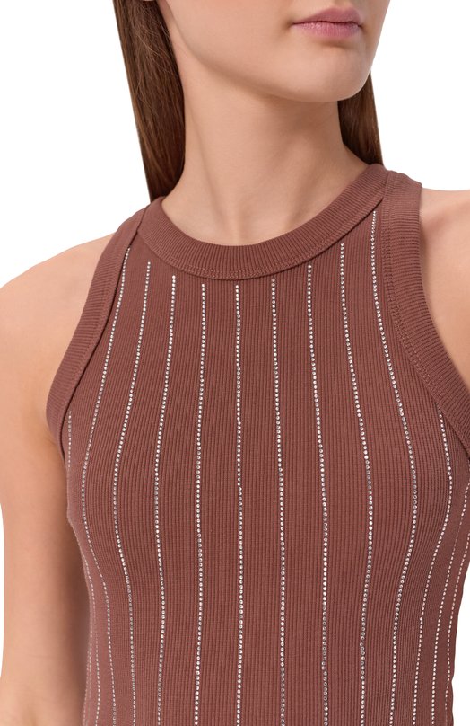 Хлопковый топ с отделкой стразами Sasha Kim SK-00001772 Коричневый  SK-00001772 Фото 5