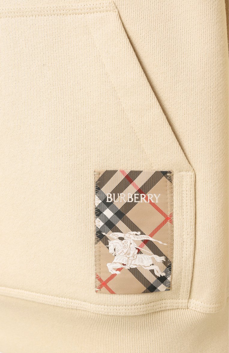 Мужской хлопковое худи BURBERRY кремового цвета, арт. 8103513 | Фото 6 (Драгоценные камни: Проставлено; Рукава: Длинные; Материал сплава: Проставлено; Длина (для топов): Стандартные; Мужское Кросс-КТ: Худи-одежда; Принт: Без принта; Стили: Спорт-шик; Материал внешний: Хлопок)