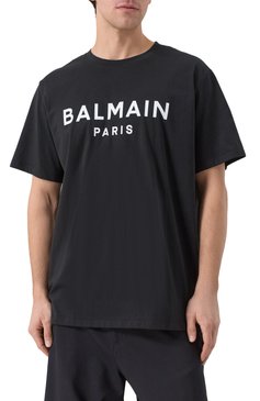 Мужская хлопковая футболка BALMAIN черного цвета, арт. EH1EG010/BB73 | Фото 3 (Длина (для топов): Стандартные; Драгоценные камни: Проставлено; Рукава: Короткие; Материал сплава: Проставлено; Стили: Кэжуэл; Принт: С принтом; Материал внешний: Хлопок; Мужское Кросс-КТ: Футболка-одежда; Кросс-КТ: Джерси)