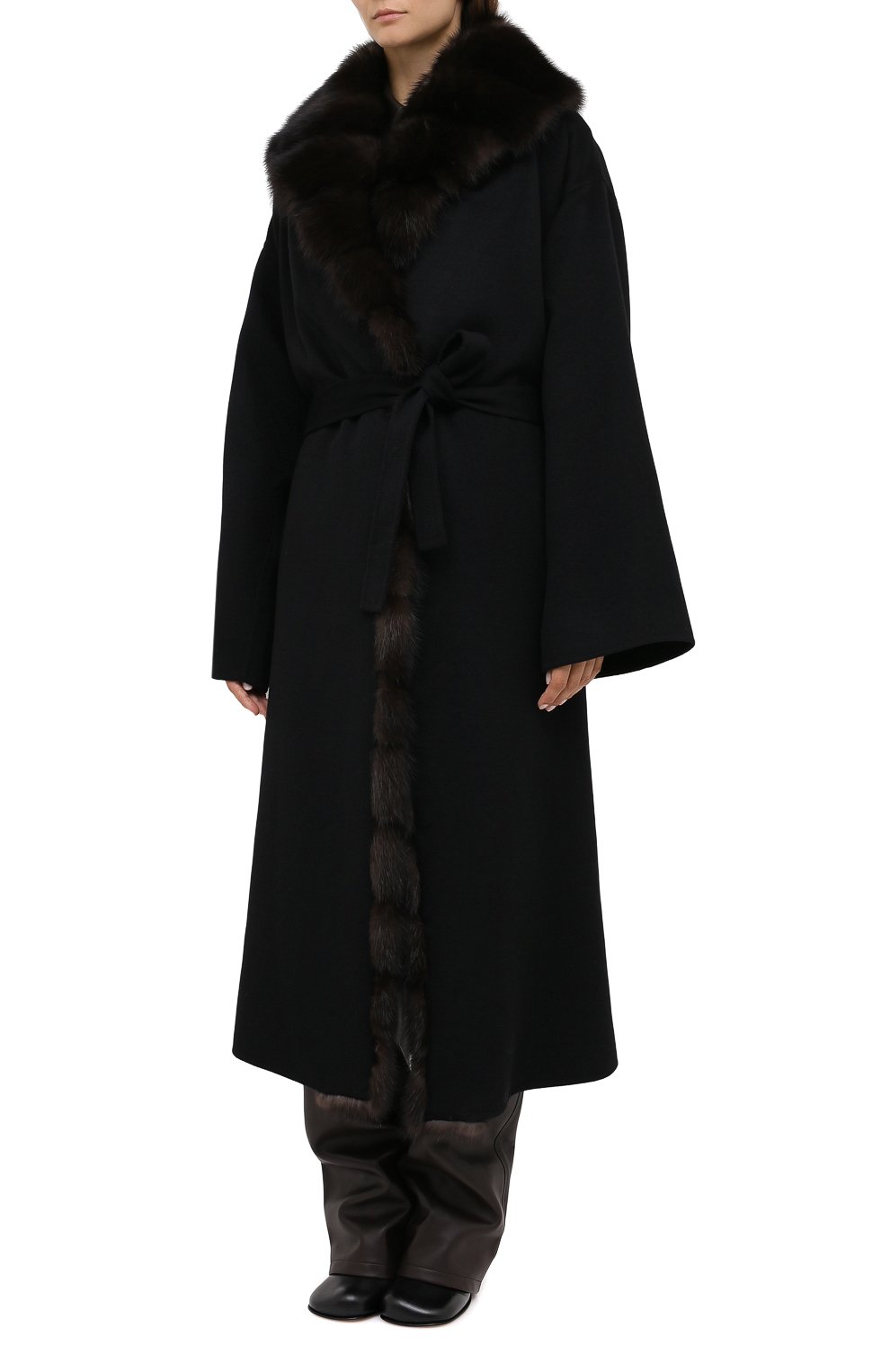 Пальто с отделкой из меха соболя MANZONI24, арт. 20M647-DB1Z/56, фото 4