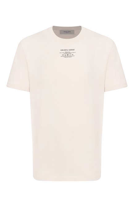 Мужская хлопковая футболка GOLDEN GOOSE DELUXE BRAND кремвого цвета, арт. GMP01220.P001881 | Фото 1 (Материал внешний: Хлопок; Рукава: Короткие; Драгоценные камни: Проставлено; Материал сплава: Проставлено; Длина (для топов): Стандартные)