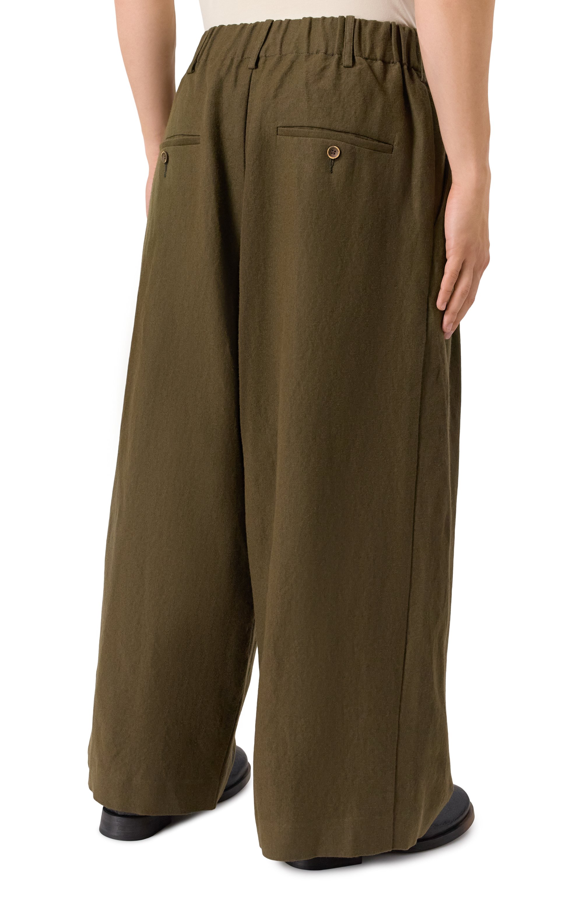 Брюки изо льна и шерсти UMA WANG хаки цвета по цене 129500 руб., арт. UM3523, фото 4 Брюки изо льна и шерсти UMA WANG, арт. UM3523, фото 4