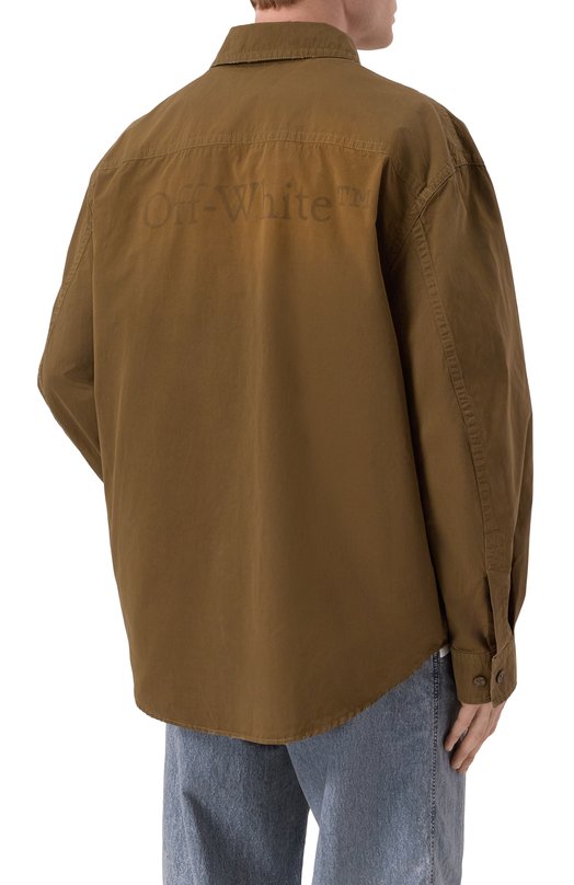 Хлопковая рубашка Off-White 0MGE04NF25FAB001 Хаки  0MGE04NF25FAB001 Фото 4