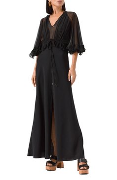 Женское шелковое платье CHLOÉ черного цвета, ар�т. CHC25SR026355 | Фото 2 (Рукава: 3/4; Длина Ж (юбки, платья, шорты): Макси; Случай: Вечерний; Женское Кросс-КТ: Платье-одежда; Стили: Гламурный; Материал внешний: Шелк)