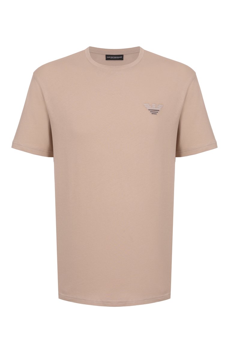 Мужская хлопковая футболка EMPORIO ARMANI бежевого цвета, арт. EM000574/AF12334 | Фото 1 (Материал внешний: Хлопок; Автоматизация ТО: Проставлено; Автоматизация состава: Проставлено; Рукава: Короткие; Длина (для топов): Стандартные; Стили: Кэжуэл; Принт: Без принта; Мужское Кросс-КТ: Футболка-одежда; Детали: Без декора)