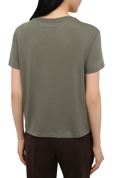 Хлопковая футболка EMPORIO ARMANI хаки цвета по цене 12500 руб., арт. 3K2T7L/2JSYZ, фото 4 Хлопковая футболка EMPORIO ARMANI, арт. 3K2T7L/2JSYZ, фото 4