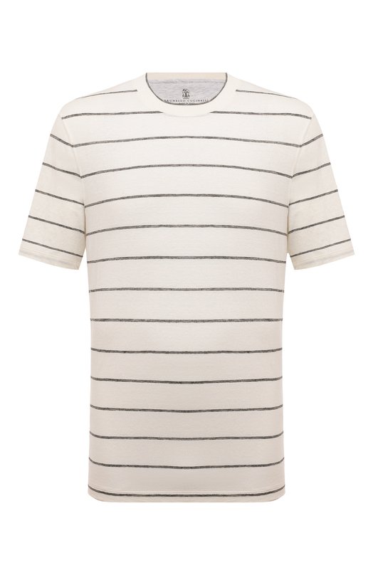 Футболка изо льна и хлопка Brunello Cucinelli MW8341308 Кремовый MW8341308