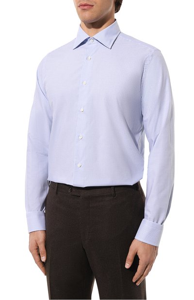 Хлопковая сорочка CANALI голубого цвета по цене 32100 руб., арт. NX18/GR01593, фото 4 Хлопковая сорочка CANALI, арт. NX18/GR01593, фото 4