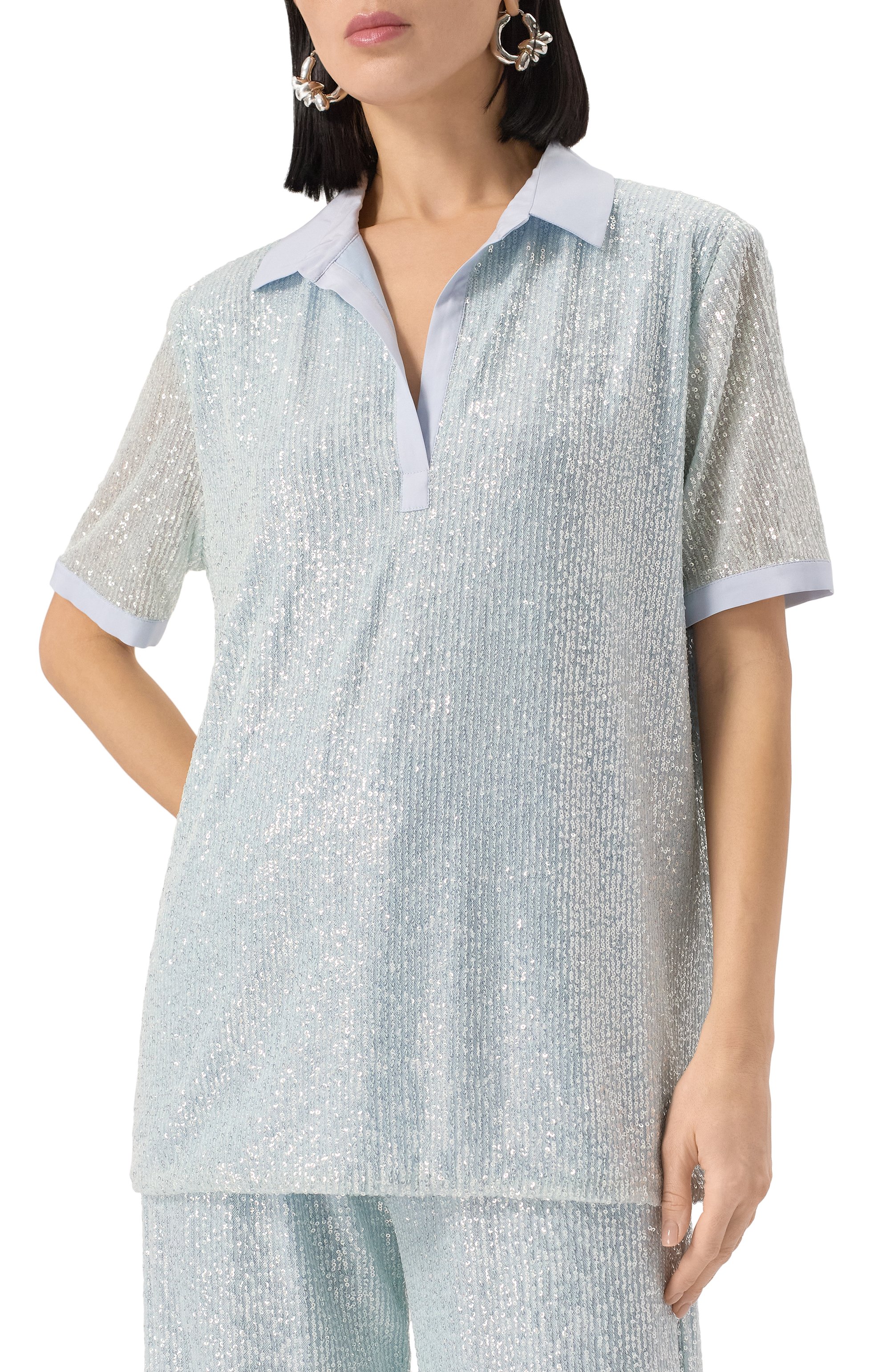 Блузка с отделкой пайетками KITON, арт. D59444K0989E01, фото 3