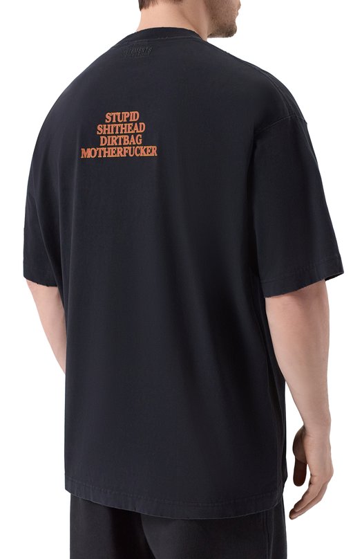 Хлопковая футболка VETEMENTS ME76TR221B/1200 LIGHT JERSEY Чёрный  ME76TR221B/1200 LIGHT JERSEY Фото 4