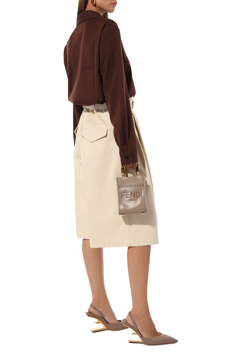 Женская сумка sunshine mini FENDI коричневого цвета, арт. 8BS051 ABVL | Фото 7 (Драгоценные камни: Проставлено; Ремень/цепочка: На ремешке; Материал сплава: Проставл�ено; Материал: Натуральная кожа; Размер: mini)