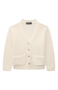 Детский кашемировый кардиган GIORGETTI CASHMERE молочного цвета, арт. MB1826/1-6 | Фото 1 (Материал внешний: Шерсть, Кашемир; Драгоценные камни: Проставлено; Материал сплава: Проставлено; Рукава: Длинные; Девочки Кросс-КТ: Кардиган-одежда; Ростовка одежда: 2 года | 92 см, 6 лет | 116 см, 4 года | 104 см)