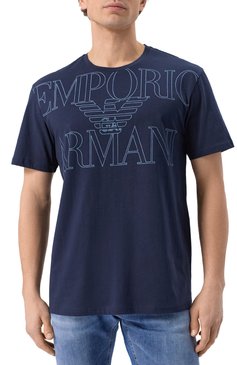 Мужская хлопковая футболка EMPORIO ARMANI темно-синего цвета, арт. EM000574/AF12326 | Фото 3 (Материал сплава: Проставлено; Рукава: Короткие; Длина (для топов): Стандартные; Драгоценные камни: Проставлено; Материал внешний: Хлопок; Принт: С принтом; Стили: Кэжуэл; Мужское Кросс-КТ: Футболка-одежда; Кросс-КТ: Джерси)