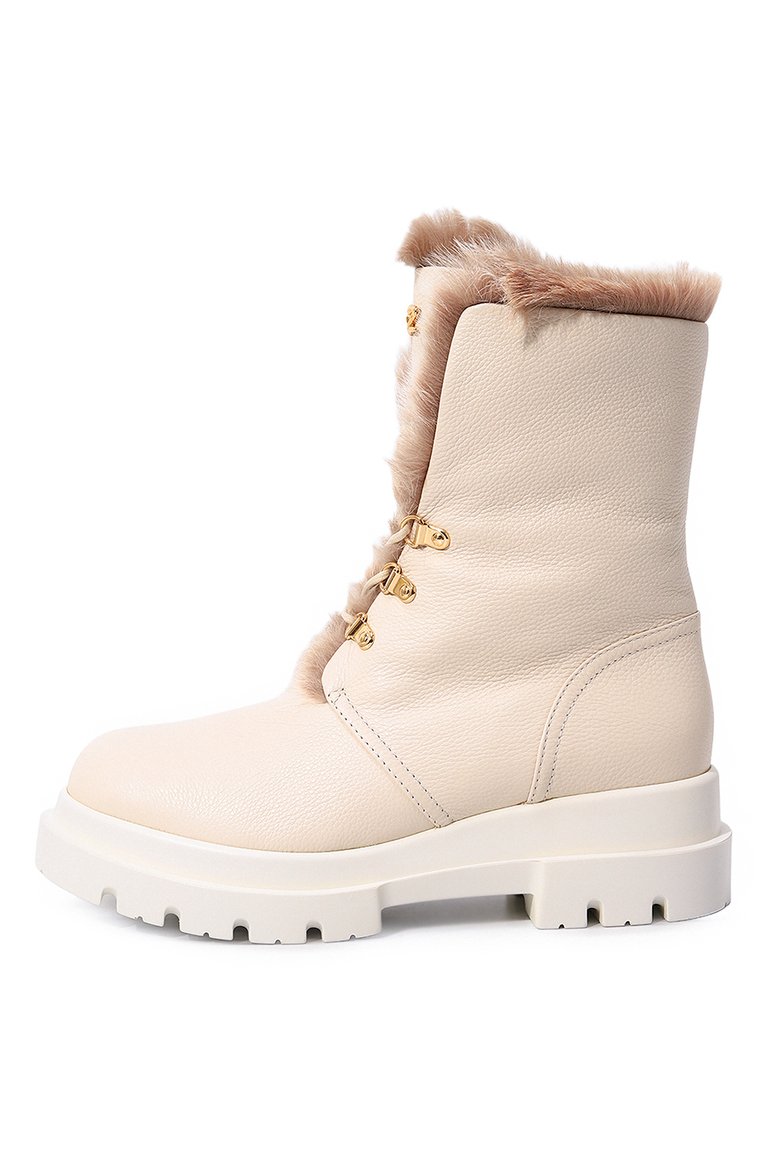 Женские кожаные ботинки GIUSEPPE ZANOTTI DESIGN кремового цвета, арт. I270022 | Фото 4 (Подошва: Платформа; Каблук высота: Низкий; Материал утеплителя: Натуральный мех; Женское Кросс-КТ: Зимние ботинки; Материал внешний: Натуральная кожа)