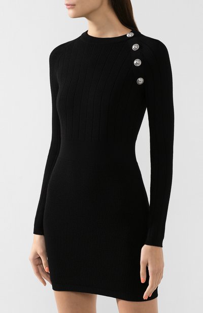 Шерстяное платье BALMAIN черного цвета по цене 130500 руб., арт. SF26263/K488, фото 3 Шерстяное платье BALMAIN, арт. SF26263/K488, фото 3