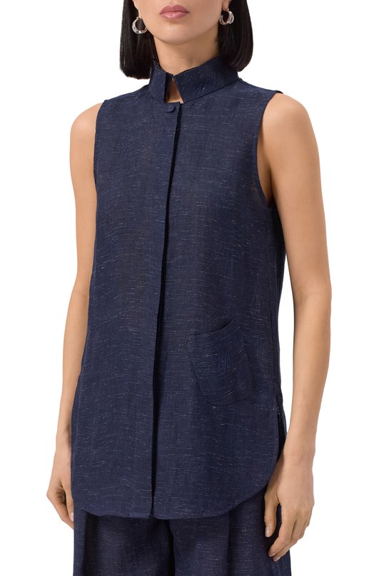 Рубашка изо льна и вискозы Emporio Armani EW000996/TE10381 Синий  EW000996/TE10381 Фото 3