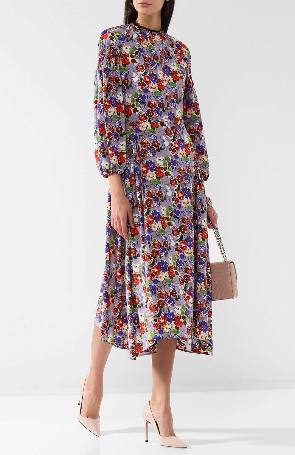 Шелковое платье-миди с воротником стойкой и принтом PRADA, арт. P36S0R-1RZK-F0014, фото 2