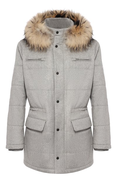 Мужская кашемировая куртка  с отделкой из меха енота KITON, арт. UW0482AV03P10