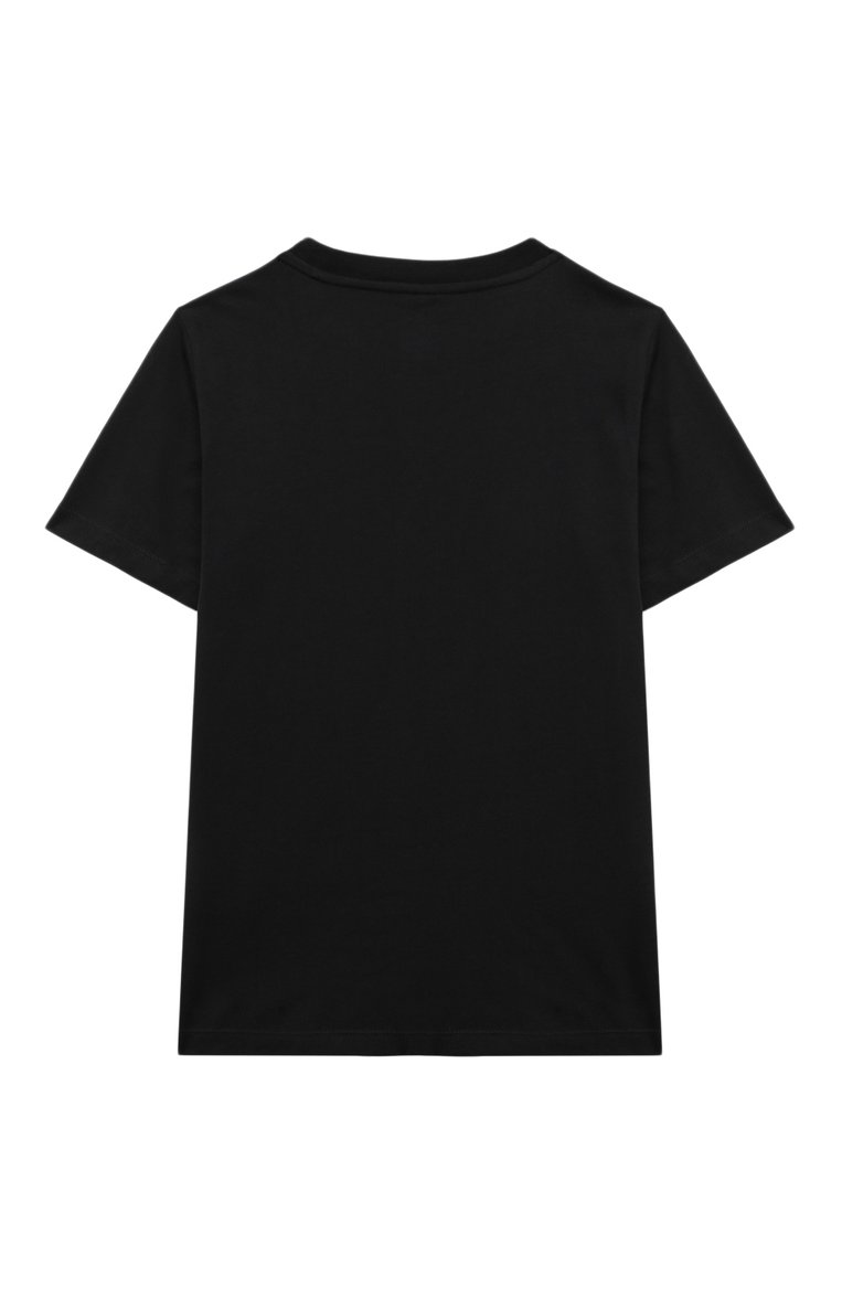 Детская хлопковая футболка STELLA MCCARTNEY черного цвета, арт. TT8A21 | Фото 2 (Девочки Кросс-КТ: футболка-одежда; Рукава: Короткие; Материал сплава: Проставлено; Материал внешний: Хлопок; Драгоценные камни: Проставлено)