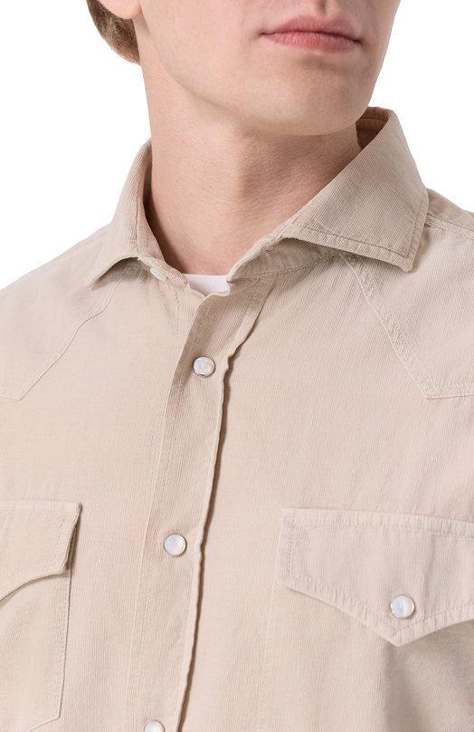 Хлопковая рубашка Brunello Cucinelli ML6884008 Бежевый  ML6884008 Фото 5