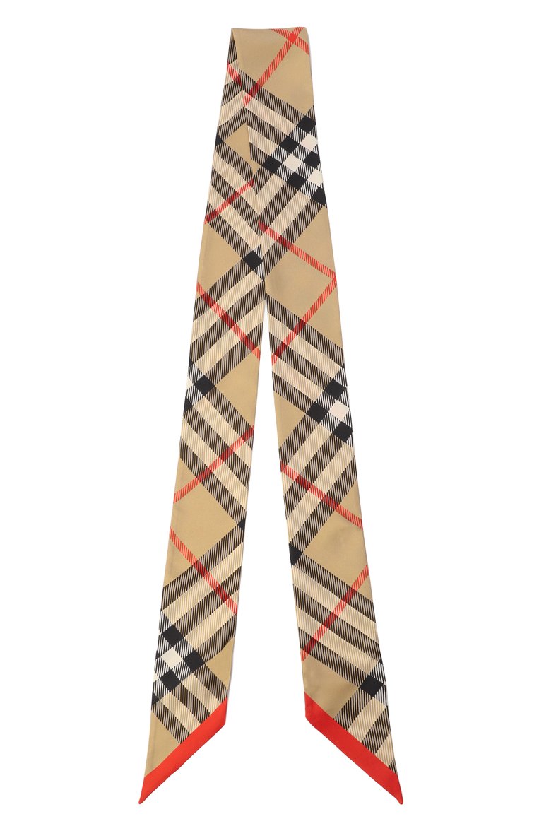 Женский шелковый шарф-твилли BURBERRY бежевого цвета, арт. 8088136 | Фото 4 (Нос: Не проставлено; Материал: Шелк, Текстиль)