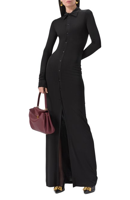 Женское платье из вискозы BALENCIAGA черного цвета, арт. 814142/TQV46 | Фото 2 (Материал внешний: Вискоза; Длина Ж (юбки, платья, шорты): Макси; Рукава: Длинные; Материал сплава: Проставлено; Драгоценные камни: Проставлено)