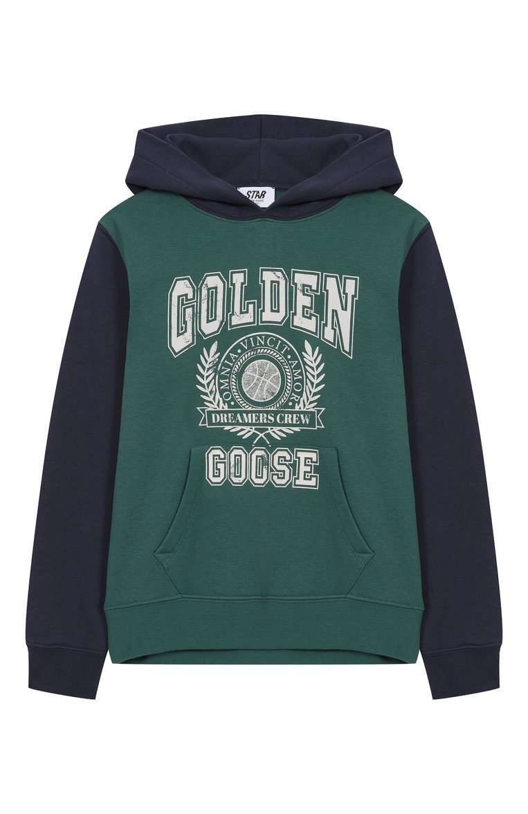 Детский хлопковое худи GOLDEN GOOSE DELUXE BRAND зеленого цвета, арт. GKP02044.P001949 | Фото 1 (Рукава: Длинные; Материал внешний: Хлопок; Мальчики Кросс-КТ: Толстовка-спорт, Худи-одежда; Автоматизация ТО: Проставлено; Автоматизация состава: Проставлено; Ростовка одежда: 4 года | 104 см, 6 лет | 116 см, 8 лет | 128 см, 10 - 11 лет | 140 - 146см, 12 лет | 152 см)