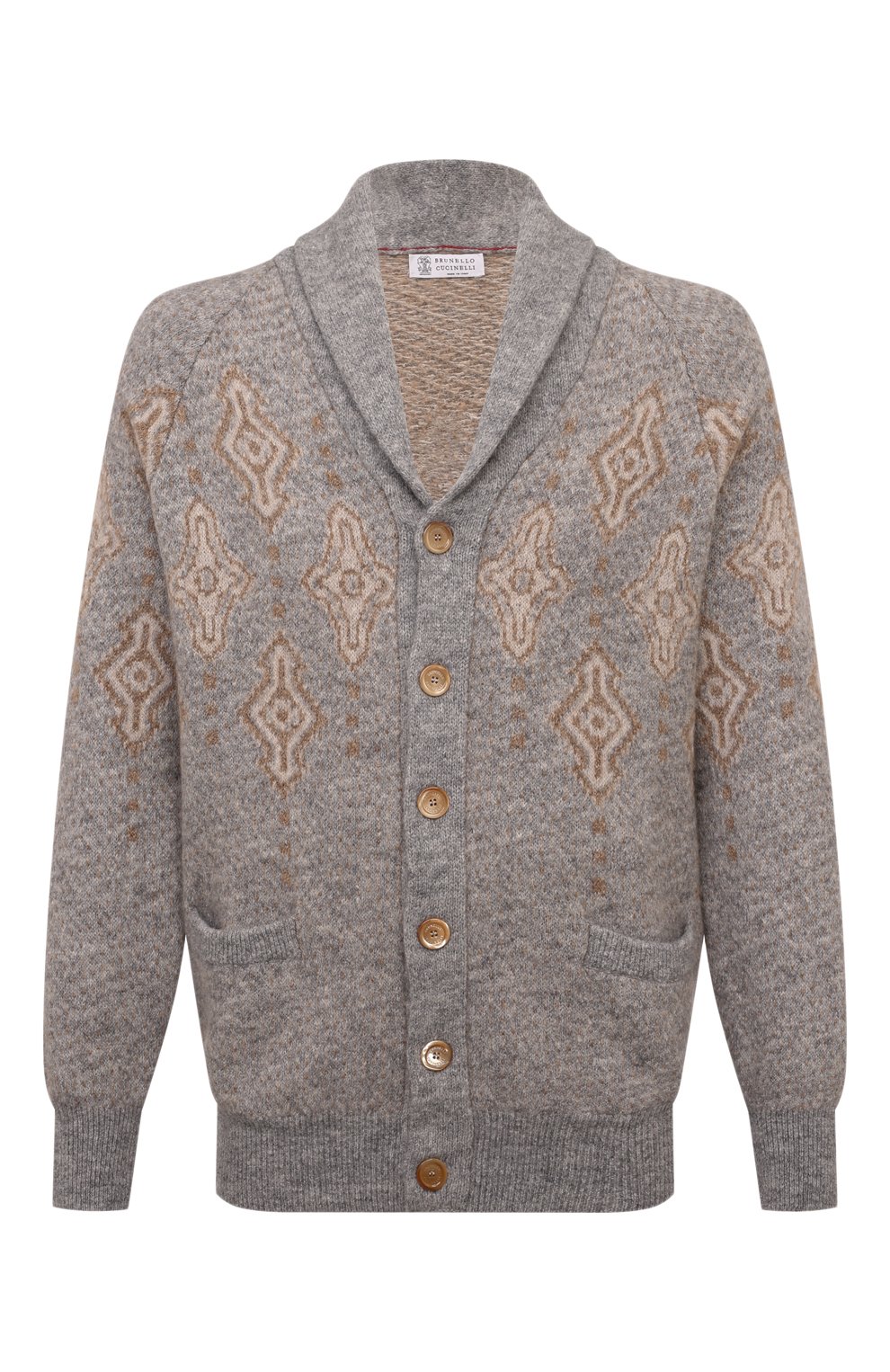 Кардиган из шерсти и хлопка BRUNELLO CUCINELLI серого цвета по цене 324500 руб., арт. MS0708406, фото 1 Кардиган из шерсти и хлопка BRUNELLO CUCINELLI, арт. MS0708406, фото 1