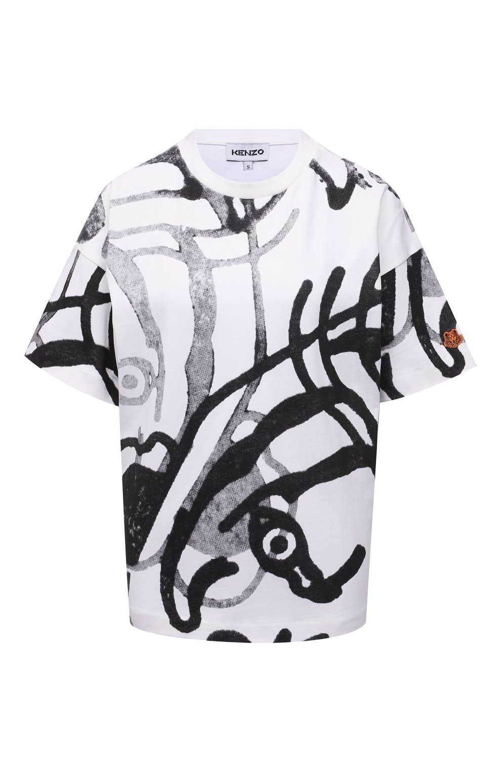 Хлопковая футболка KENZO черно-белого цвета по цене 16700 руб., арт. FB52TS6474SB, фото 1 Хлопковая футболка KENZO, арт. FB52TS6474SB, фото 1