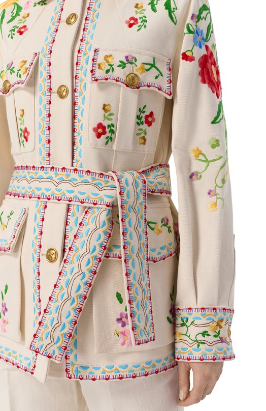 Хлопковый жакет Valentino 6B3DC04J918 Кремовый  6B3DC04J918 Фото 5