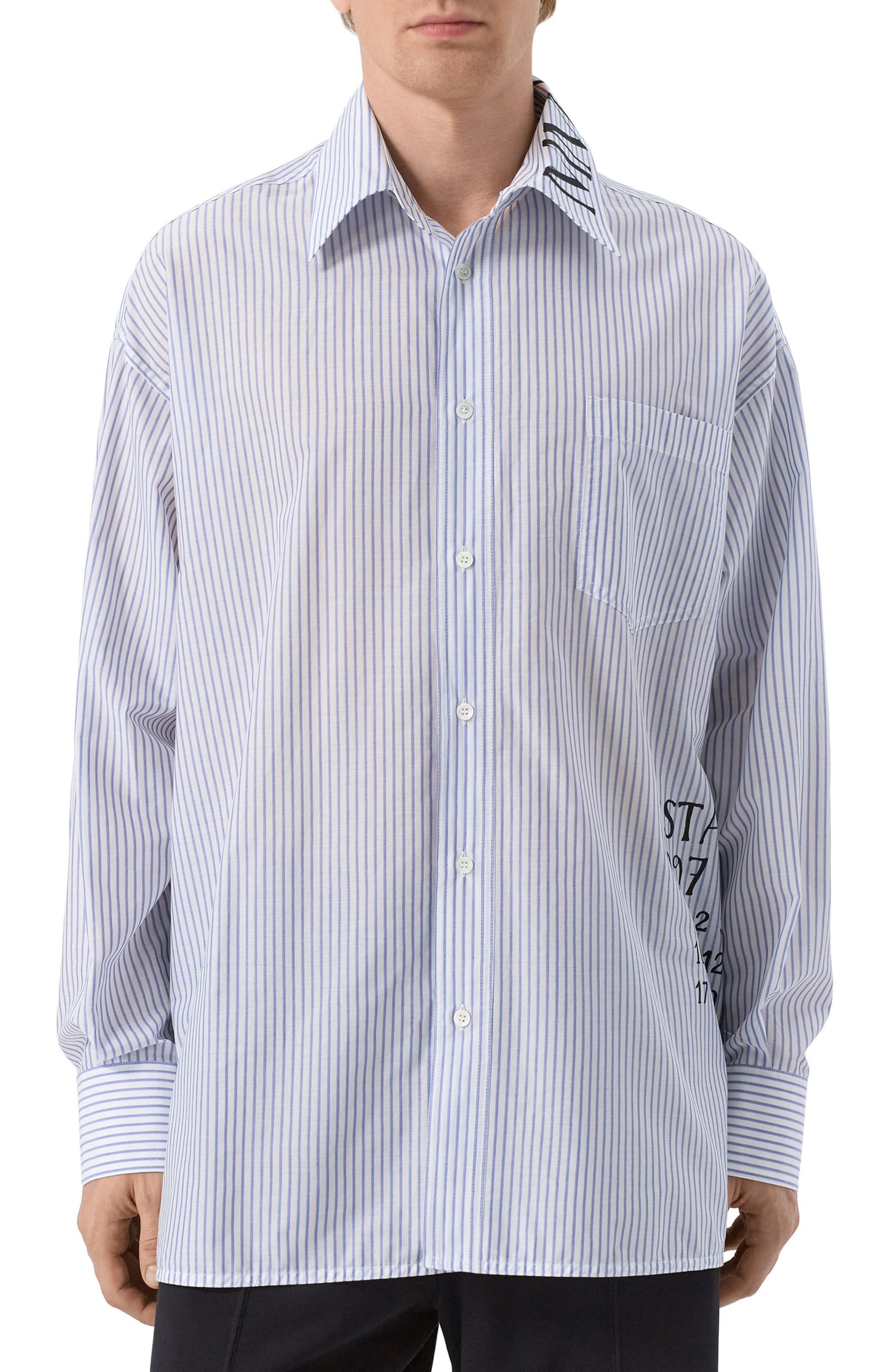 Хлопковая рубашка MM6 голубого цвета по цене 75750 руб., арт. SH0DT0014/M35251, фото 3 Хлопковая рубашка MM6, арт. SH0DT0014/M35251, фото 3