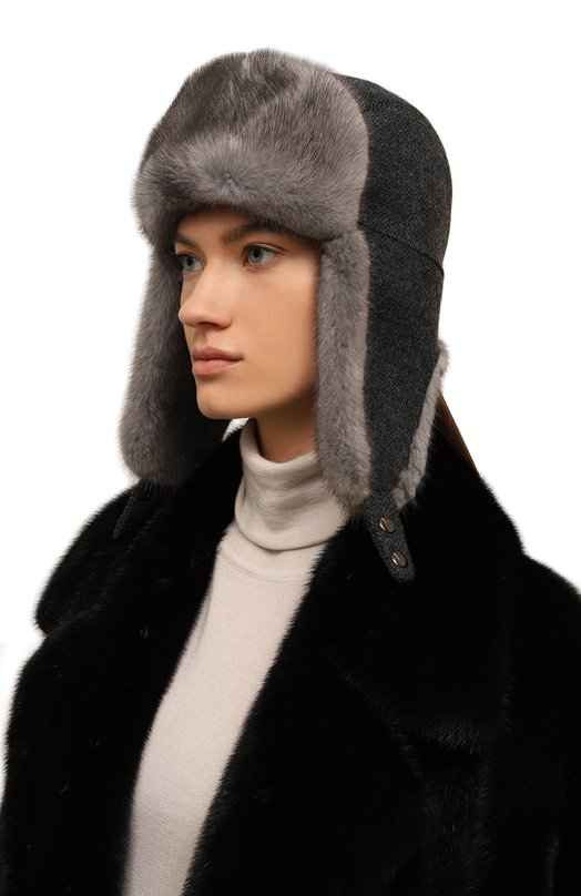 Шерстяная шапка-ушанка с мехом норки VICTORIA KUSENKOVA 098700644153 Серый  098700644153 Фото 2