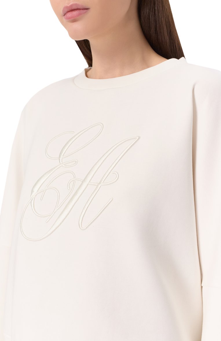 Женский хлопковый свитшот EMPORIO ARMANI б�елого цвета, арт. EW000482/AF10002 | Фото 5 (Материал внешний: Хлопок; Рукава: Длинные; Длина (для топов): Стандартные; Женское Кросс-КТ: Свитшот-одежда; Стили: Спорт-шик)