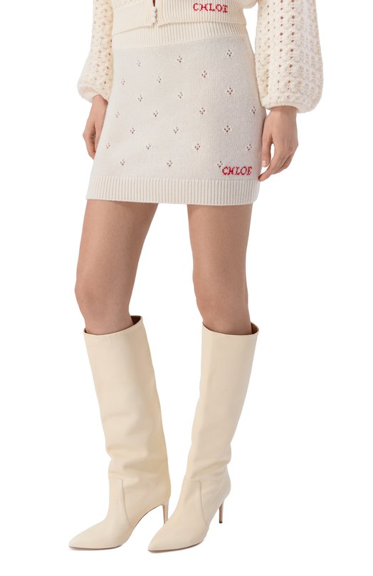 Юбка из шерсти и кашемира Chloé CH25WMJ06590 Кремовый  CH25WMJ06590 Фото 3