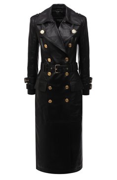 Женский кожаный плащ BALMAIN черного цвета, арт. WF1TL010/L158 | Фото 1 (Рукава: Длинные; Стили: Гранж; Материал сплава: Проставлено; Длина (верхняя одежда): Длинные; Материал внешний: Натуральная кожа; Драгоценные камни: Проставлено; Женское Кросс-КТ: Замша и кожа; Материал подклада: Вискоза)